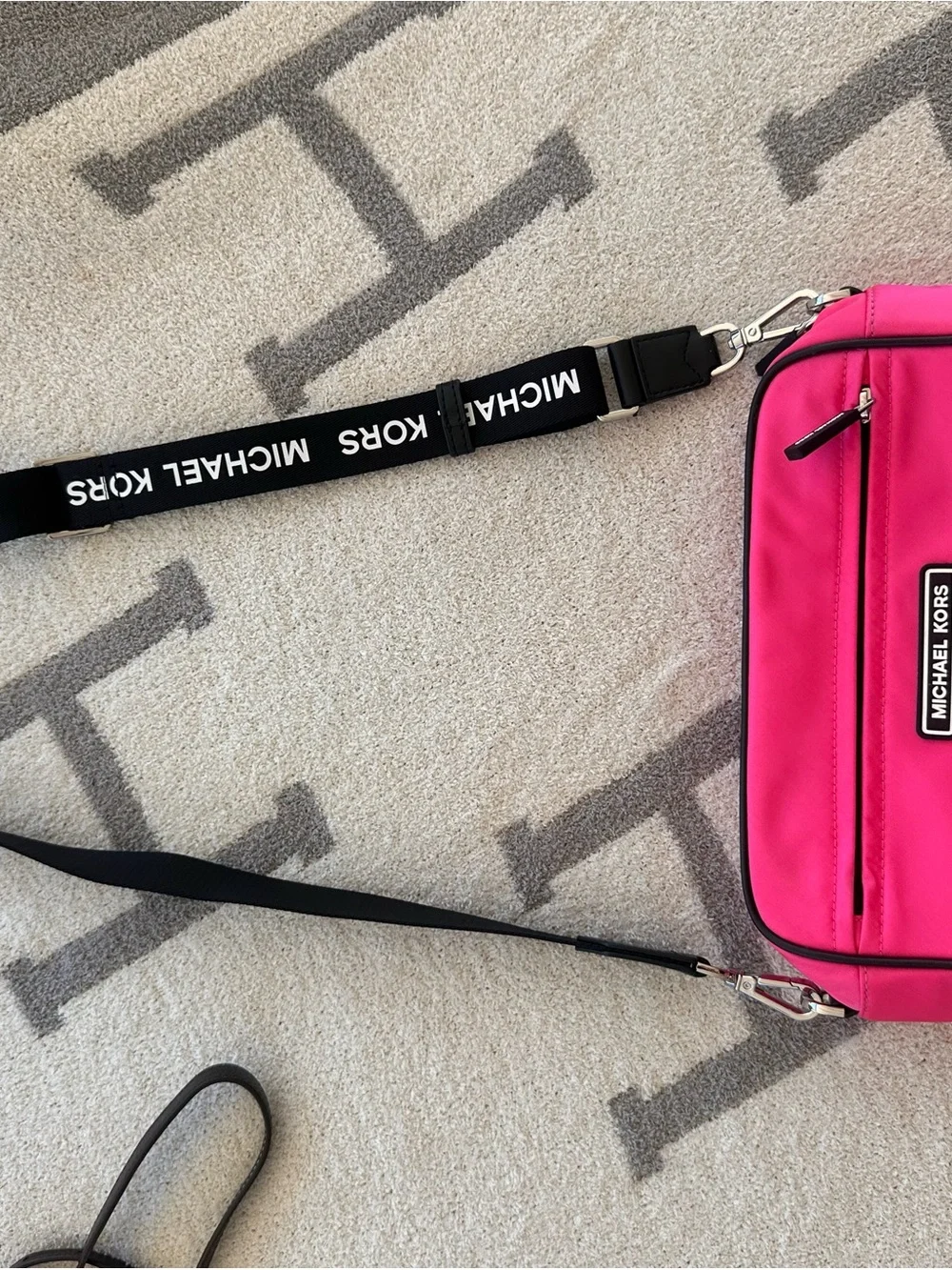 Michael Kors Hot Pink and Black Crossbody Camera Bag